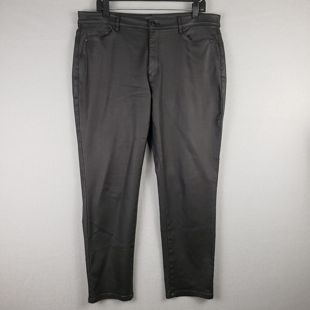 J. Jill Denim 14 Slim Ankle Jeans Black Metallic Sheen Coating Stretch Steampunk